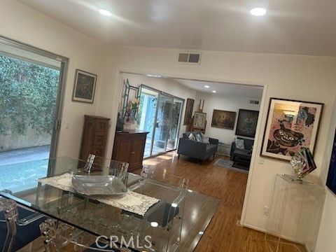 Dining room, Interior, Living room, Recessed Lighting, Wood Texture Flooring