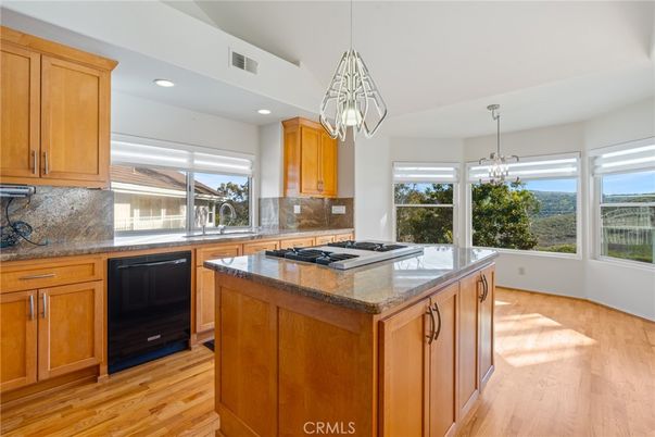 Chandelier, Interior, Kitchen, Pendant Lights, Recessed Lighting, Water, Wood Texture Flooring