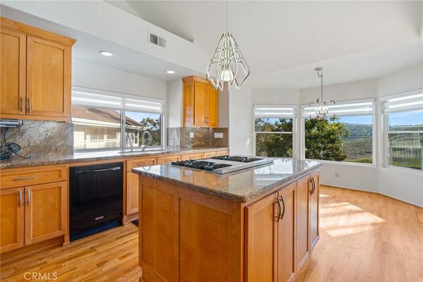 Chandelier, Interior, Kitchen, Pendant Lights, Recessed Lighting, Water, Wood Texture Flooring