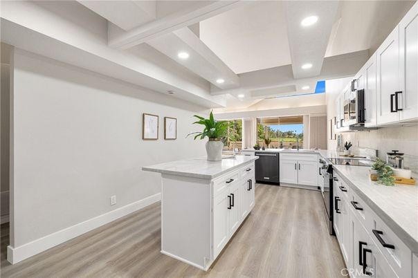 Interior, Kitchen, Recessed Lighting, Wood Texture Flooring