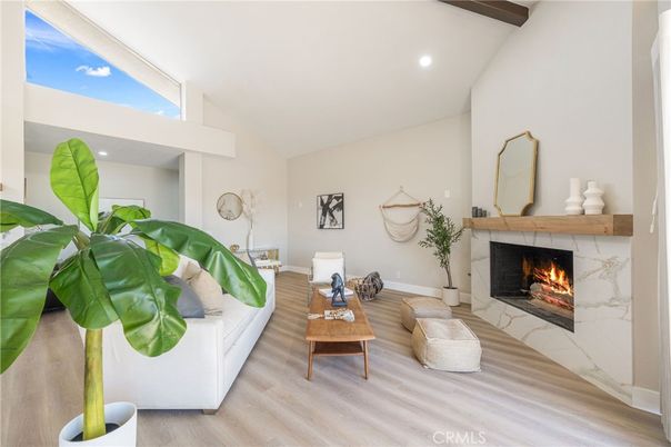 Fireplace, Interior, Recessed Lighting, Wood Texture Flooring
