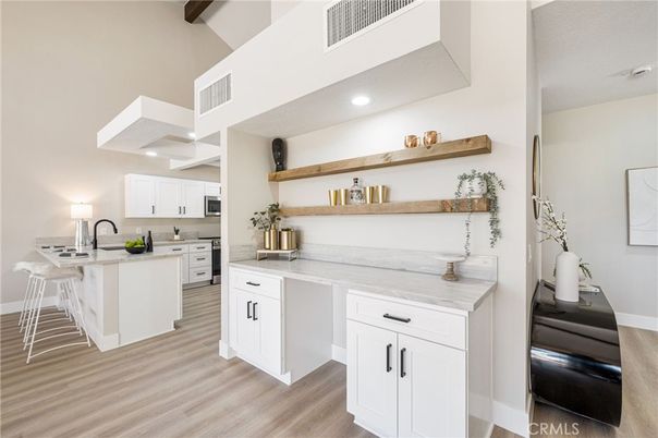 Interior, Kitchen, Recessed Lighting, Wooden Beams, Wood Texture Flooring