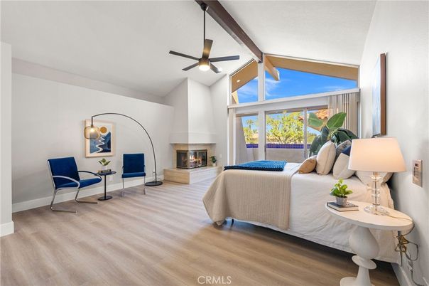 Bedroom, Fireplace, Interior, Wood Texture Flooring