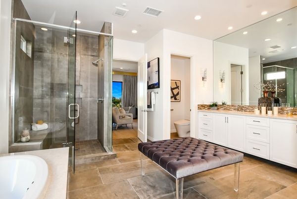 Bathroom, Dual Sink Vanities, Glass Shower, Interior, Recessed Lighting