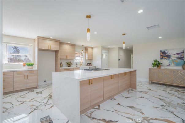 Interior, Kitchen, Marble, Pendant Lights, Recessed Lighting