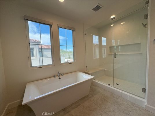 Bathroom, Free Standing Baths, Glass Shower, Interior, Recessed Lighting