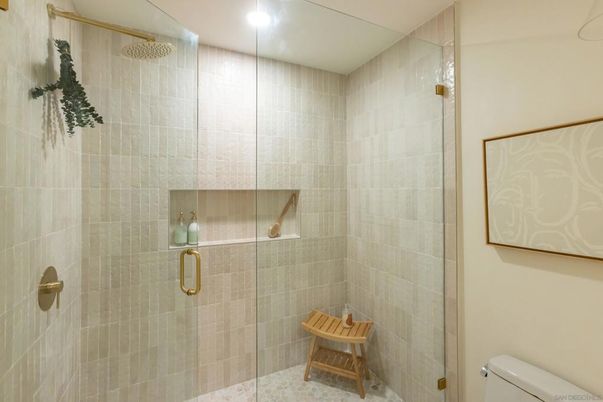 Bathroom, Glass Shower, Interior, Recessed Lighting