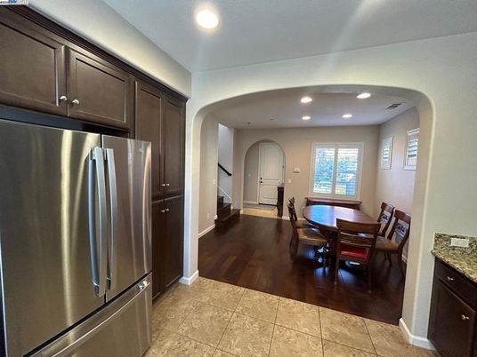 Dining room, Interior, Kitchen, Recessed Lighting, Wood Texture Flooring