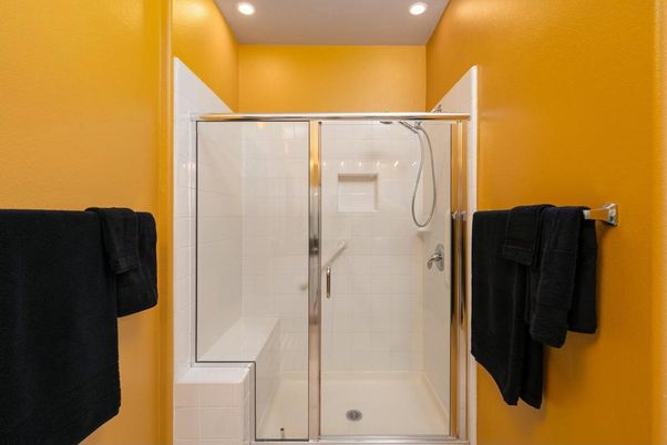 Bathroom, Glass Shower, Interior, Recessed Lighting