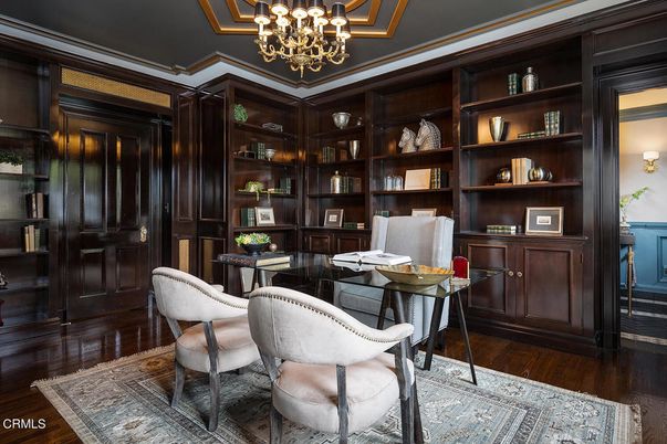 Chandelier, Home Office, Interior, Wood Texture Flooring