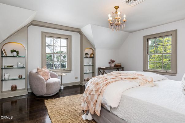 Bedroom, Chandelier, Interior, Wood Texture Flooring