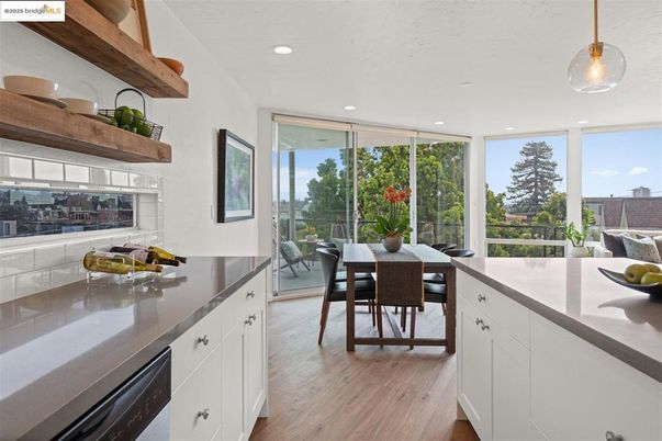 Dining room, Interior, Kitchen, Pendant Lights, Recessed Lighting, Wood Texture Flooring