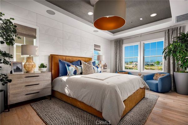 Bedroom, Interior, Recessed Lighting, Water, Wood Texture Flooring