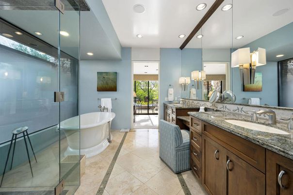 Bathroom, Dual Sink Vanities, Free Standing Baths, Glass Shower, Interior, Recessed Lighting