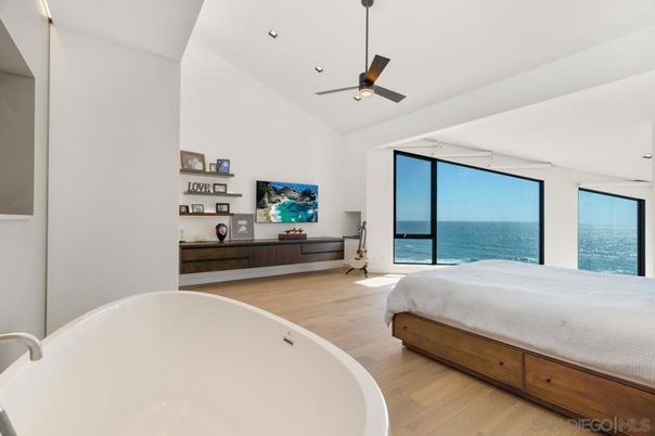 Bedroom, Interior, Recessed Lighting, Water, Wood Texture Flooring