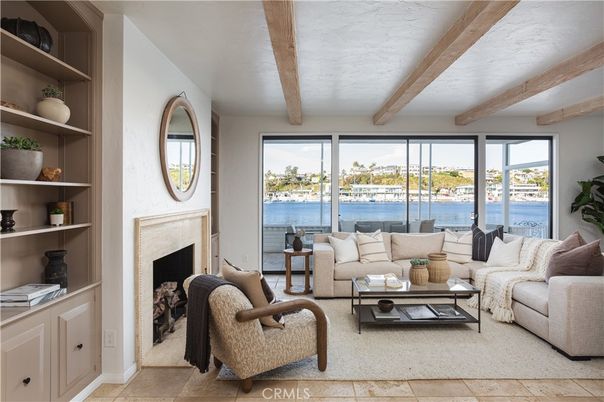 Fireplace, Interior, Living room, Water, Wooden Beams