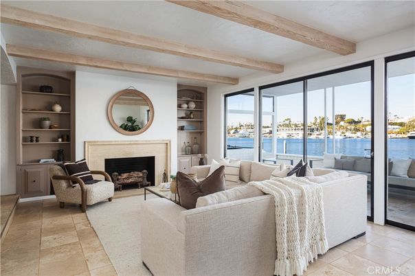 Fireplace, Interior, Living room, Water, Wooden Beams