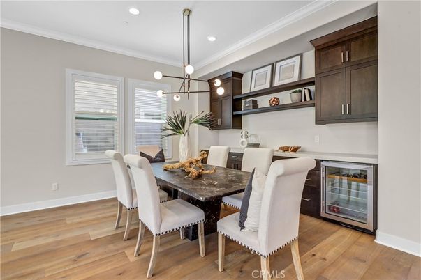 Dining room, Interior, Pendant Lights, Recessed Lighting, Wood Texture Flooring