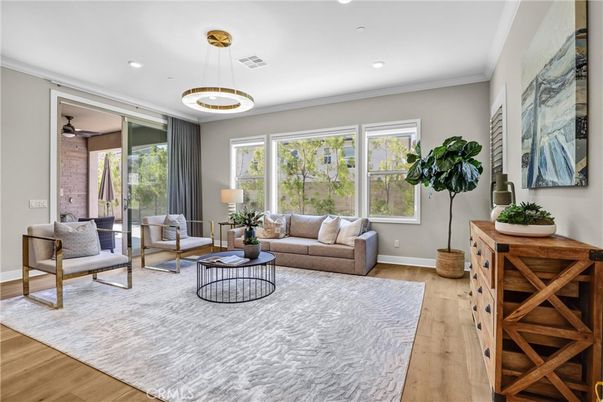 Interior, Living room, Pendant Lights, Recessed Lighting, Wood Texture Flooring