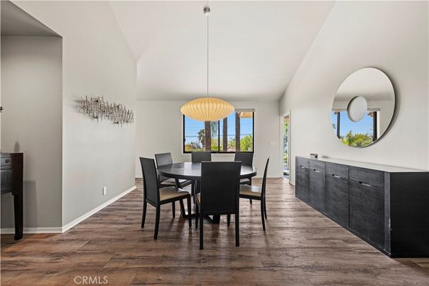 Dining room, Interior, Pendant Lights, Wood Texture Flooring