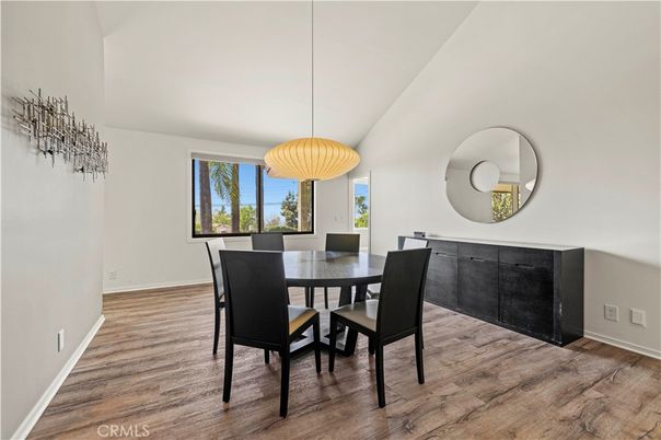 Dining room, Interior, Pendant Lights, Wood Texture Flooring