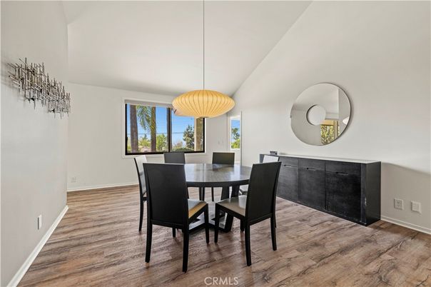 Dining room, Interior, Pendant Lights, Wood Texture Flooring