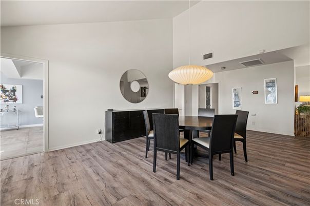 Dining room, Interior, Pendant Lights, Wood Texture Flooring