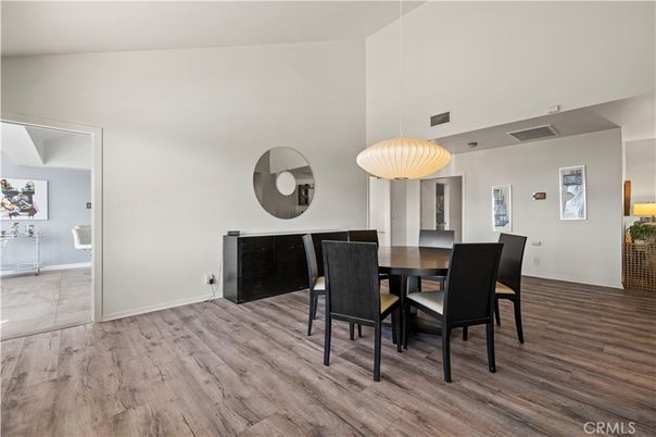Dining room, Interior, Pendant Lights, Wood Texture Flooring
