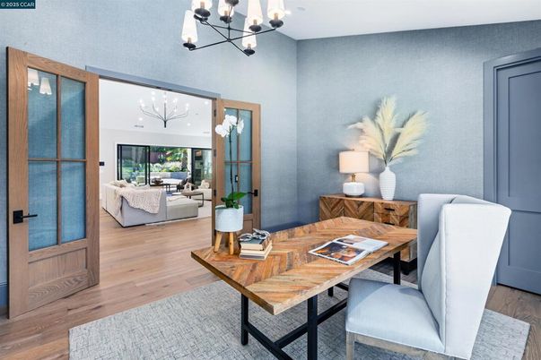Home Office, Interior, Living room, Pendant Lights, Wood Texture Flooring