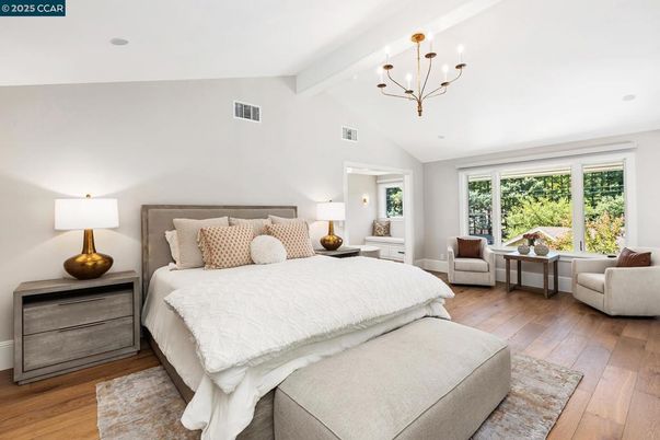 Bedroom, Chandelier, Interior, Wood Texture Flooring