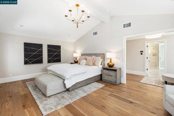Bathroom, Bedroom, Glass Shower, Interior, Pendant Lights, Wood Texture Flooring