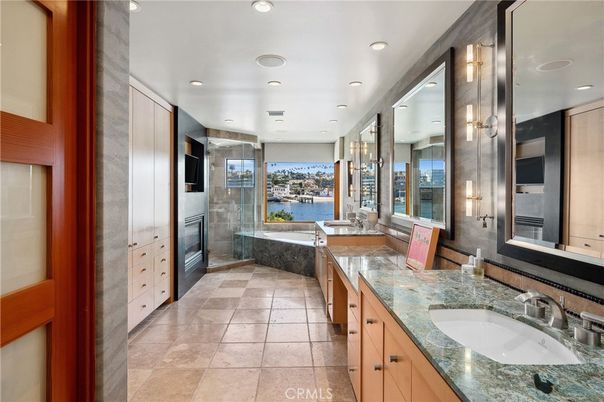Bathroom, Dual Sink Vanities, Glass Shower, Interior, Recessed Lighting, Water