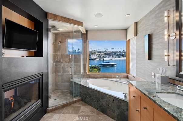 Bathroom, Dual Sink Vanities, Glass Shower, Interior, Recessed Lighting, Water