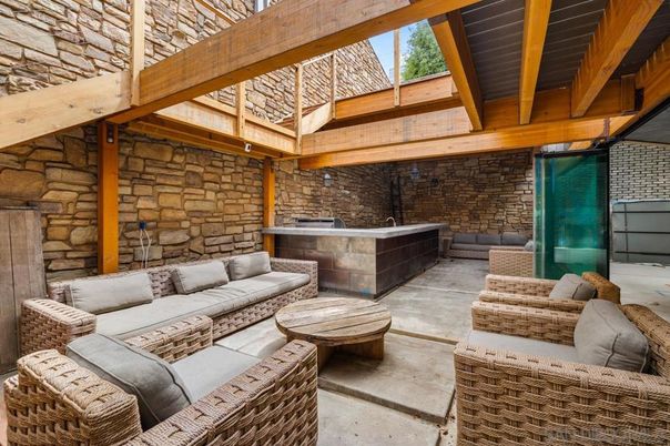 Exterior, Hot Tub, Stone Walls