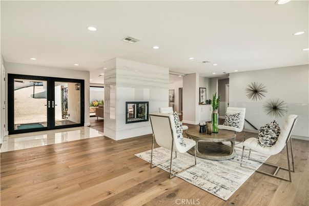 Fireplace, Interior, Recessed Lighting, Wood Texture Flooring
