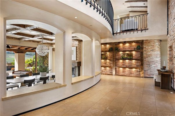 Chandelier, Dining room, Interior, Recessed Lighting, Stone Walls