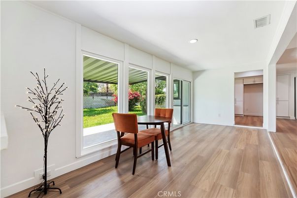 Dining room, Interior, Recessed Lighting, Wood Texture Flooring