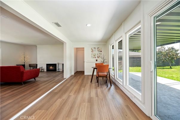 Fireplace, Interior, Recessed Lighting, Wood Texture Flooring