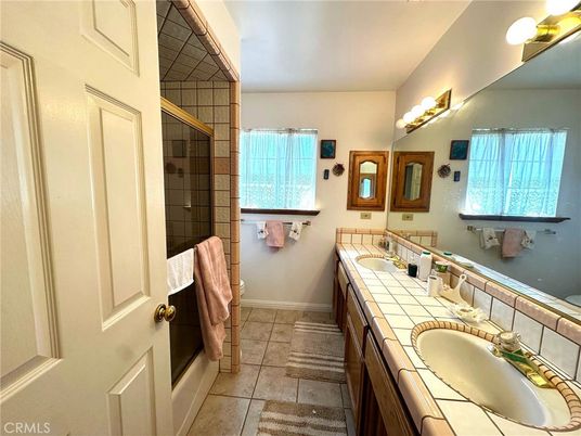 Bathroom, Dual Sink Vanities, Glass Shower, Interior, Tile Countertops