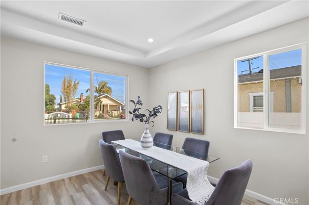 Dining room, Interior, Recessed Lighting, Wood Texture Flooring