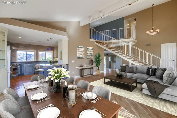 Dining room, Interior, Kitchen, Living room, Pendant Lights, Recessed Lighting, Wood Texture Flooring