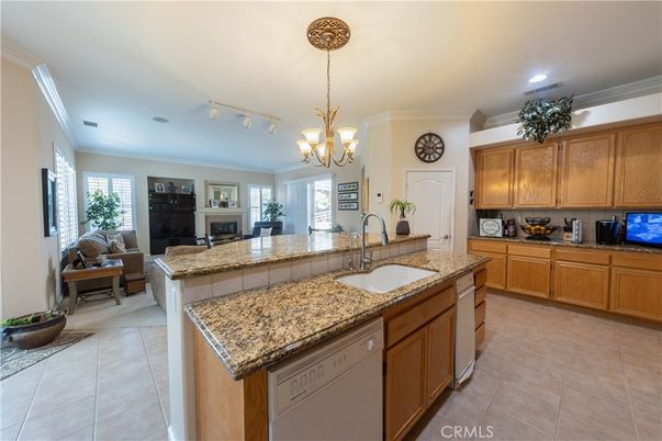 Chandelier, Fireplace, Interior, Kitchen, Living room, Recessed Lighting