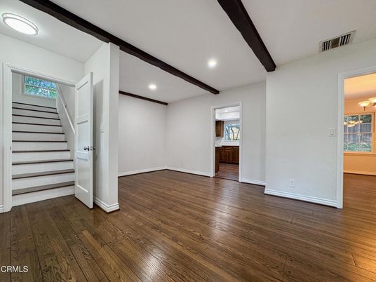 Empty room, Interior, Recessed Lighting, Wooden Beams, Wood Texture Flooring