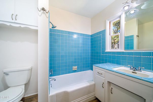 Bathroom, Interior, Tile Countertops, Wood Texture Flooring