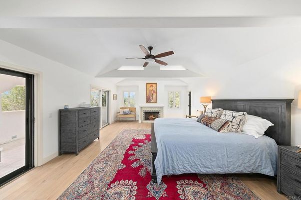 Bedroom, Fireplace, Interior, Wood Texture Flooring