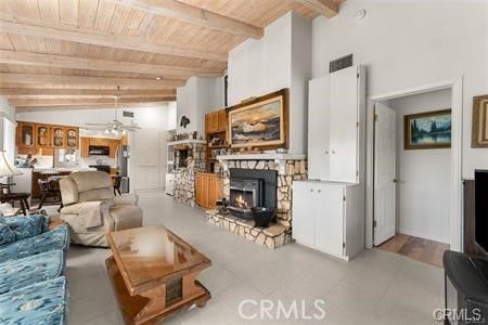 Fireplace, Interior, Kitchen, Living room, Pendant Lights, Recessed Lighting, Wooden Beams, Wooden Ceilings