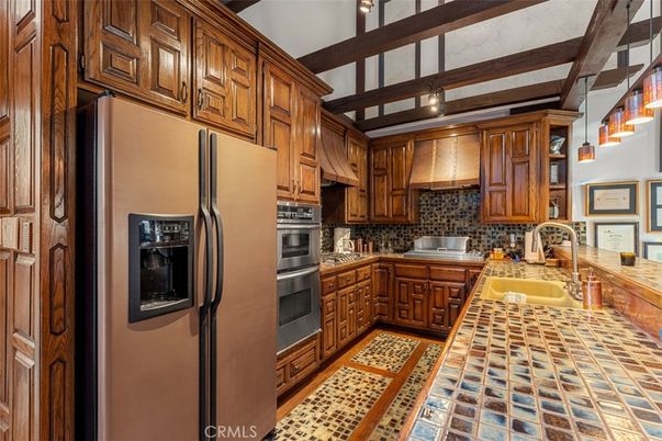 Interior, Kitchen, Stainless Steel Appliances, Tile Countertops, Wooden Beams