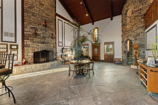 Fireplace, Interior, Recessed Lighting, Stone Walls, Wooden Beams, Wooden Ceilings