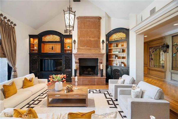 Fireplace, Interior, Living room, Pendant Lights, Wood Texture Flooring