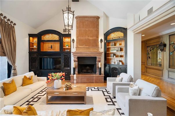 Fireplace, Interior, Living room, Pendant Lights, Wood Texture Flooring